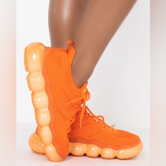 Azalea Wang Shoes - Azalea Wang Orange Sock Trainer Retro Fashion Sneaker